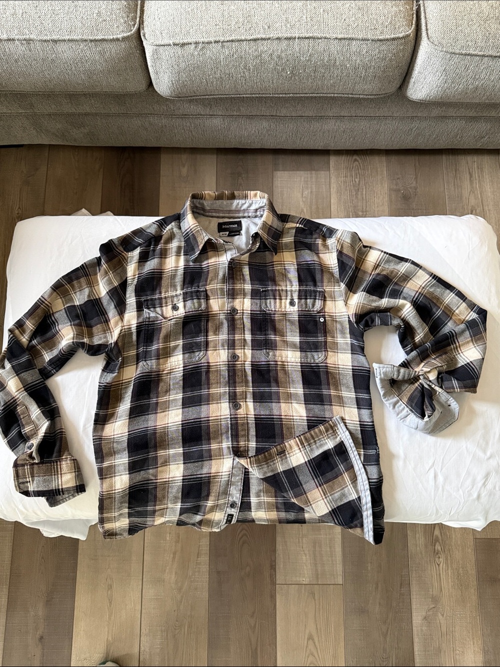Marmot Men's Plaid Button-Up Shirt in Black, Cream, and Brown